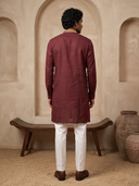 Wine Linen Embroidered Kurta and Palazzo