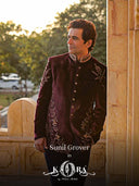 Sunil Grover shines in our regal wine velvet embroidered Jodhpuri set