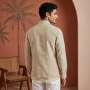 White Linen Bandi Shirt with Animal Design Embroidery - KORANM