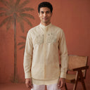 White Linen Bandi Shirt with Animal Design Embroidery - KORANM