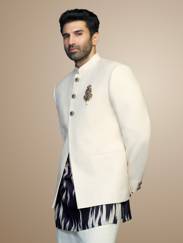Cream Matka Silk Jodhpuri Set – Aditya Roy Kapur Collection