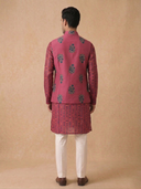 Maroon Silk Bandi Kurta Set with White Aligarhi for Men – Paisley Ethnic Wear - KORANM