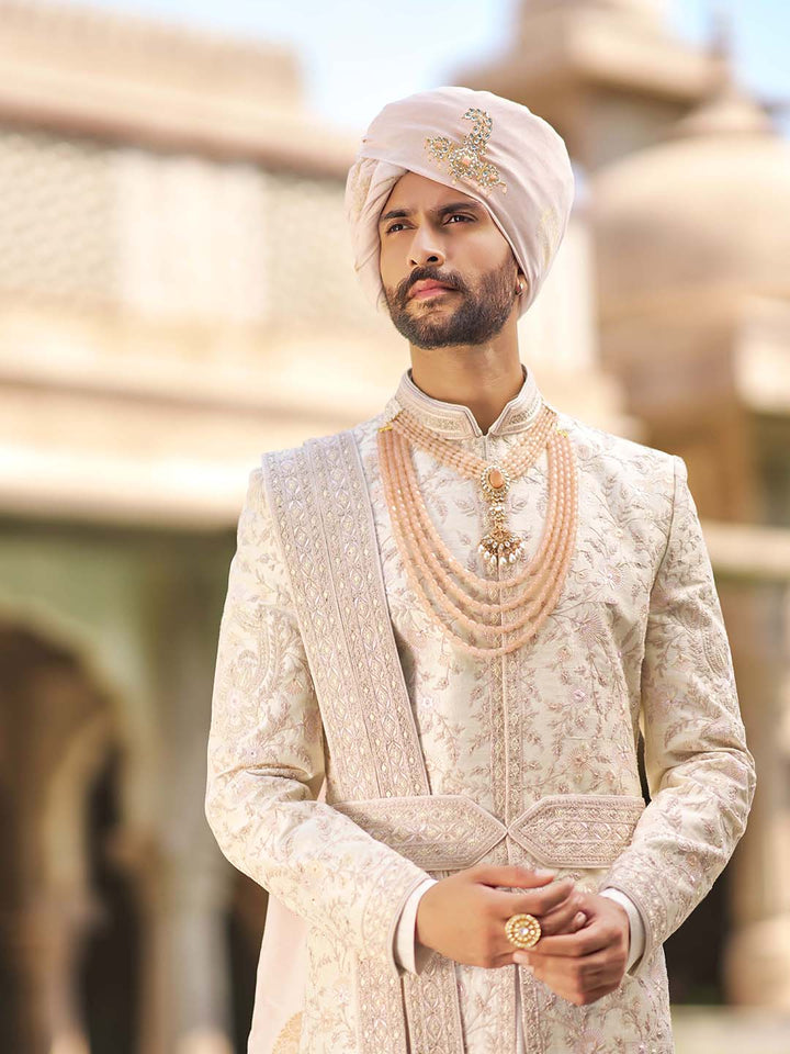 Rich Cream Floral Embroidered Sherwani For Wedding