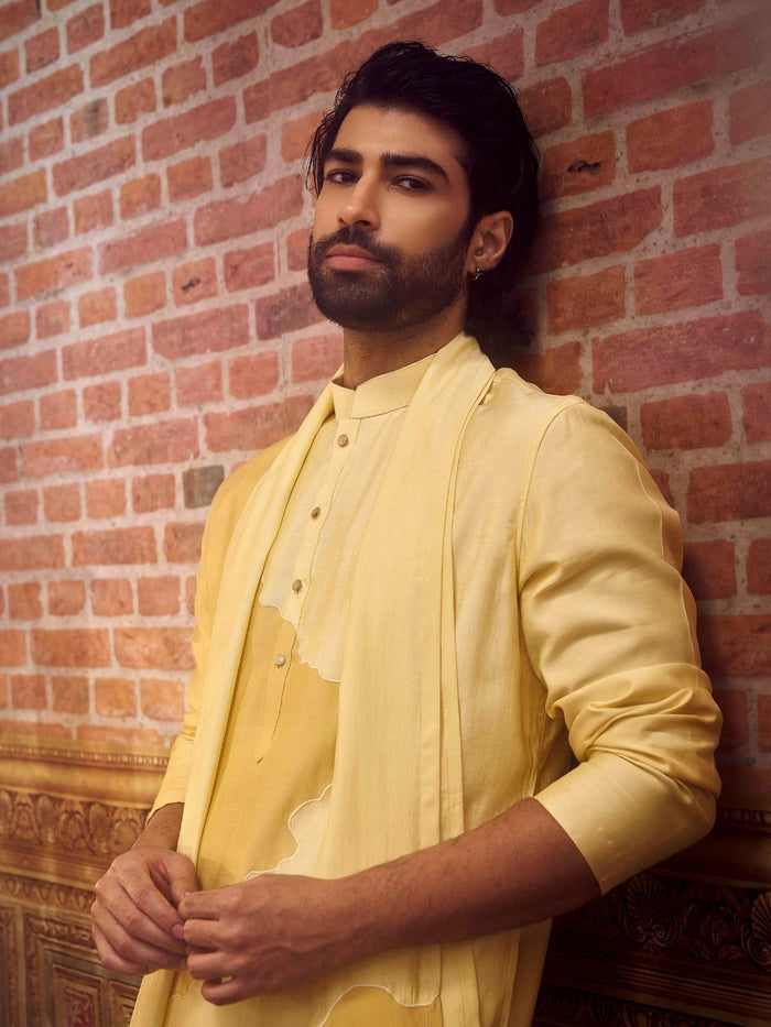 Vibrant Yellow embroidered Kurta Set with Dupatta - KORANM