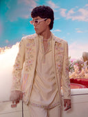 Cream Velvet Embroidered Jodhpuri Set – Carnival Collection