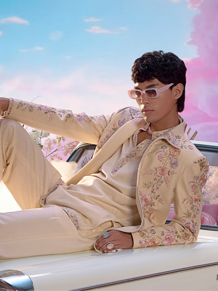 Cream Velvet Embroidered Jodhpuri Set – Carnival Collection - KORANM