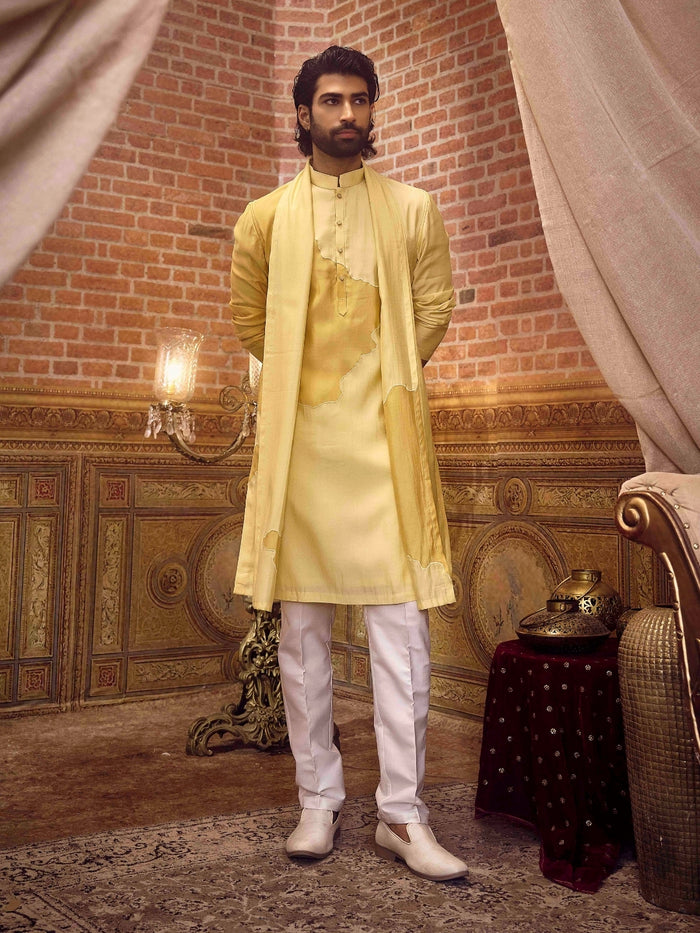 Vibrant Yellow embroidered Kurta Set with Dupatta - KORANM