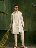 Pista Cream Kurta Set With Attached Dupatta and Aligadi Pants - KORANM