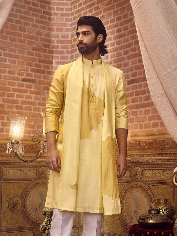 Vibrant Yellow embroidered Kurta Set with Dupatta - KORANM