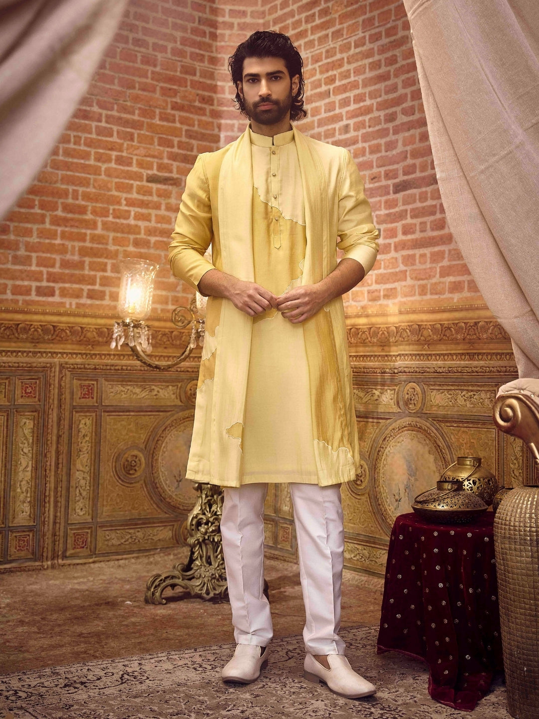 Vibrant Yellow embroidered Kurta Set with Dupatta - KORANM