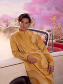 Mustard Linen Satin Embroidered Kurta Set with Dupatta – Carnival Collection