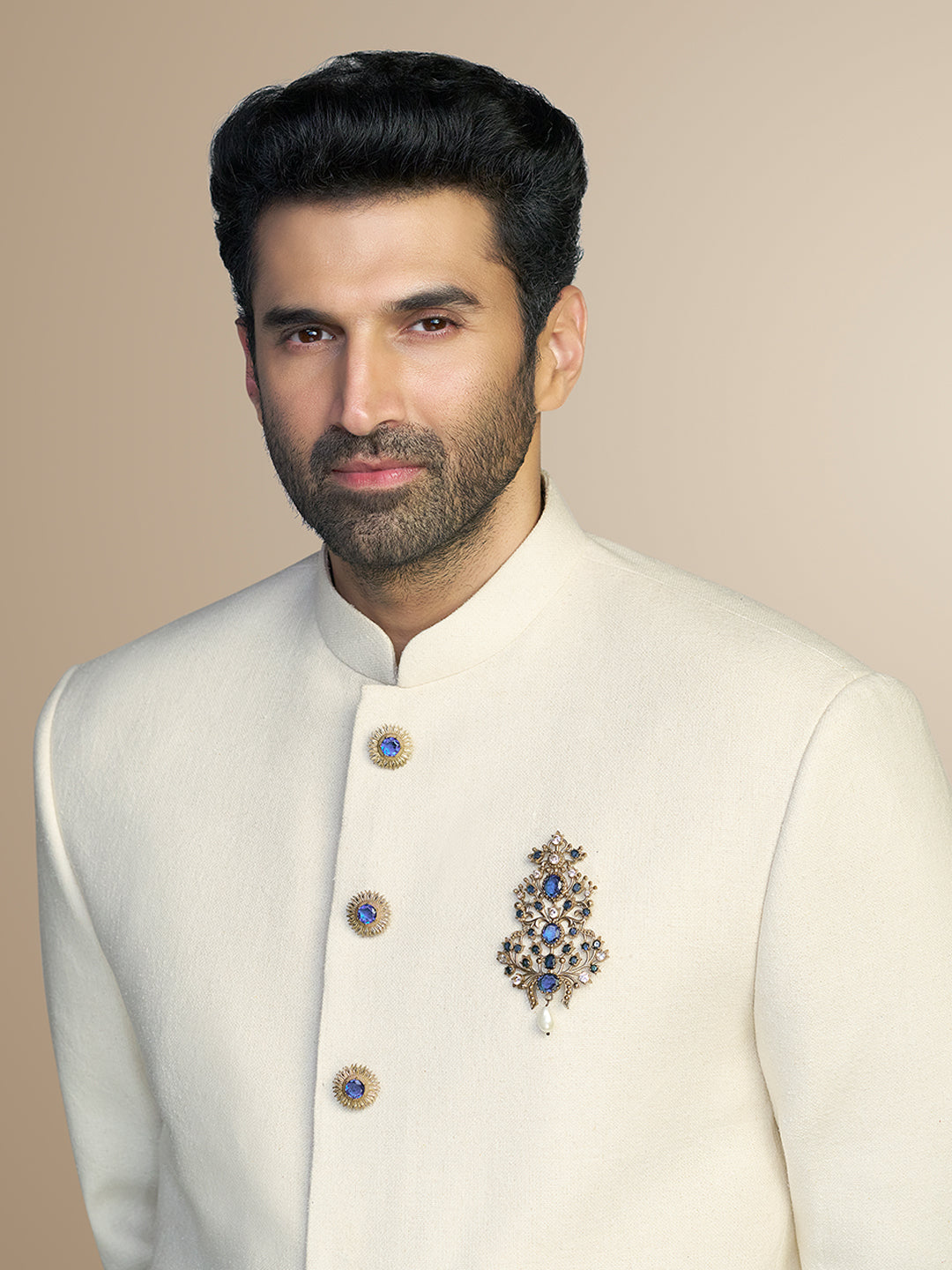 Cream Matka Silk Jodhpuri Set – Aditya Roy Kapur Collection