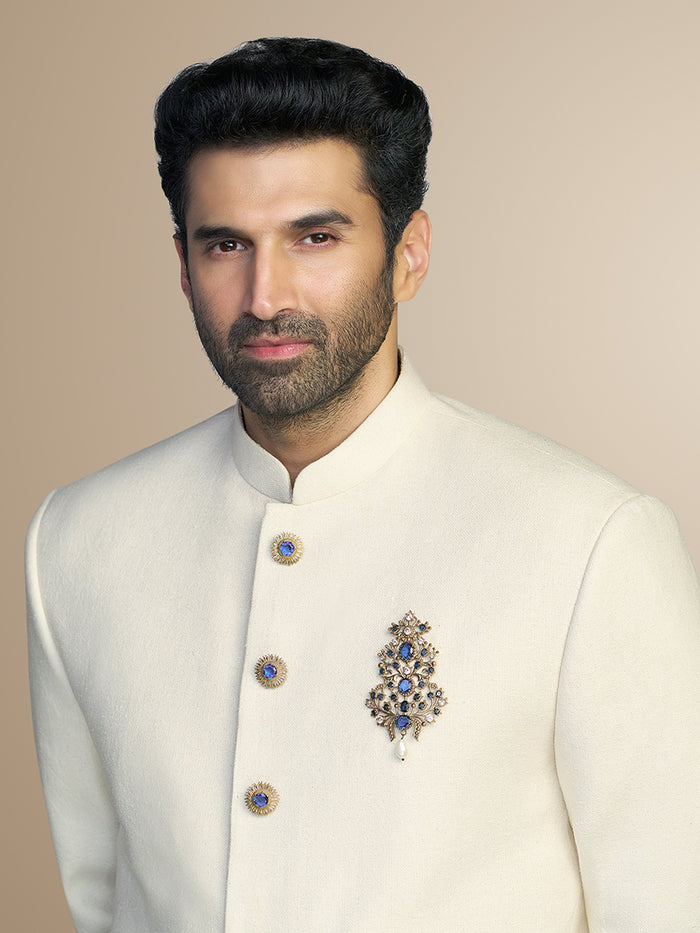 Cream Matka Silk Jodhpuri Set – Aditya Roy Kapur Collection