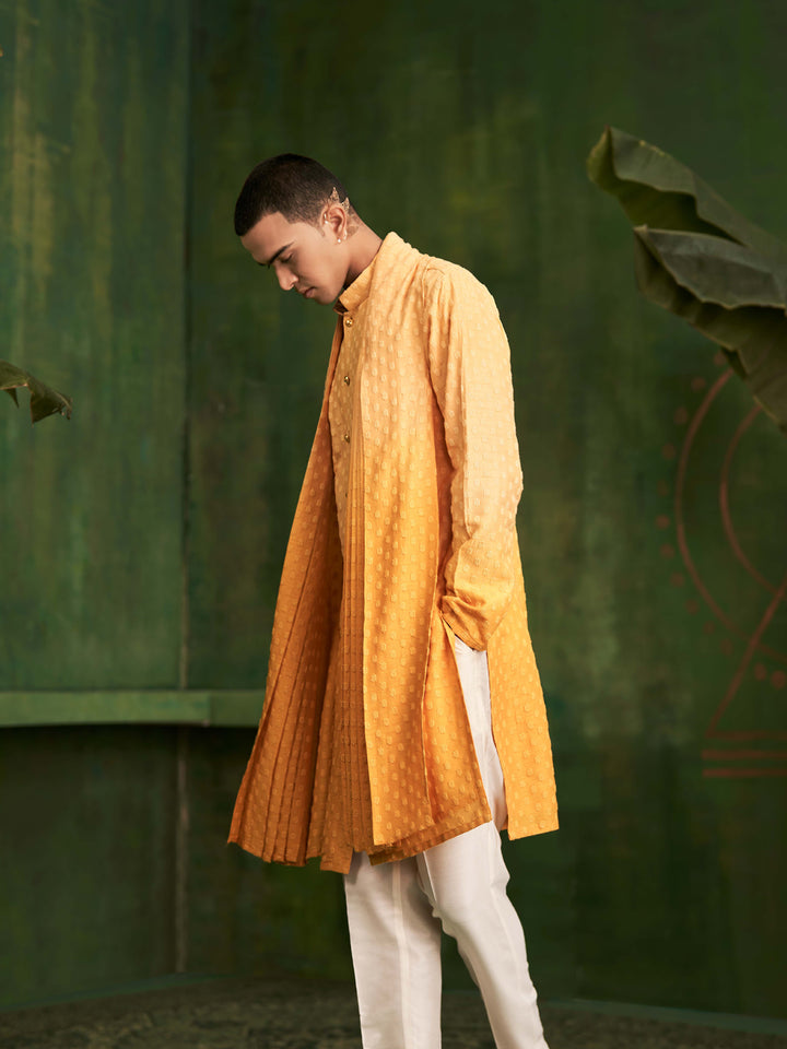 Yellow Ombre Kurta Set With Attached Dupatta and Aligadi Pants