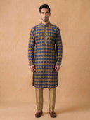 Mustard Jacquard Silk Kurta Set with Antique Gold Aligarhi for Men – Festive Ethnic Wear - KORANM