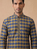 Mustard Jacquard Silk Kurta Set with Antique Gold Aligarhi for Men – Festive Ethnic Wear - KORANM