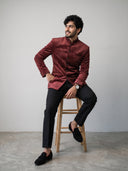 Dark Wine Velvet Embroidered Jodhpuri Set