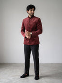 Dark Wine Velvet Embroidered Jodhpuri Set