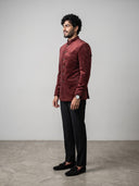 Dark Wine Velvet Embroidered Jodhpuri Set