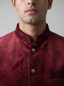 Dark Wine Velvet Embroidered Jodhpuri Set