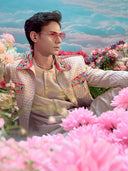 Natural Satin Linen Jodhpuri Set with Embroidery – Carnival Collection