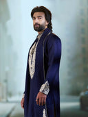 Celebrity-inspired navy raw silk kurta outfit for weddings and festivities – KoraNm