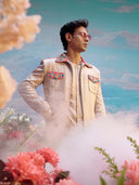 Natural Satin Linen Jodhpuri Set with Embroidery – Carnival Collection