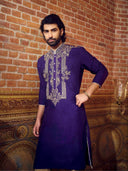 Elegant Purple & Antique Gold Embroidered Kurta Set