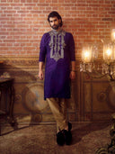 Elegant Purple & Antique Gold Embroidered Kurta Set