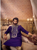Elegant Purple & Antique Gold Embroidered Kurta Set