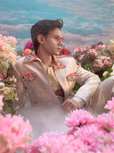 Natural Satin Linen Jodhpuri Set with Embroidery – Carnival Collection