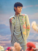 Aqua Hojri Silk Embroidered Indo-Western Set