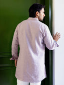 Lilac Linen Embroidered Kurta with White Aligarhi Palazzo Pant for Men