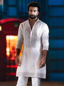 Premium Cream Prabal Silk Embroidered Kurta Set with Plazo Pants | Worn by Meezaan Jafri | KoraNm