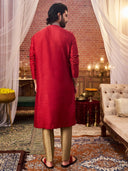 Red Mysore Silk Kurta Set with embroidery