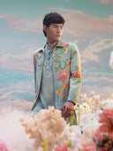 Aqua Hojri Silk Embroidered Indo-Western Set