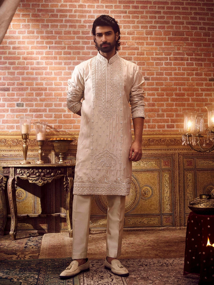 Elegant Fawn Tissue Silk Kurta Set - KORANM