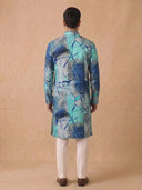 Blue Silk Kurta Set with White Aligarhi for Men – Abstract Ethnic Wear - KORANM