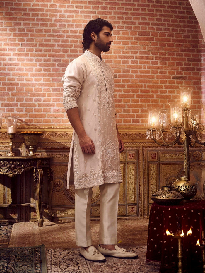 Elegant Fawn Tissue Silk Kurta Set - KORANM