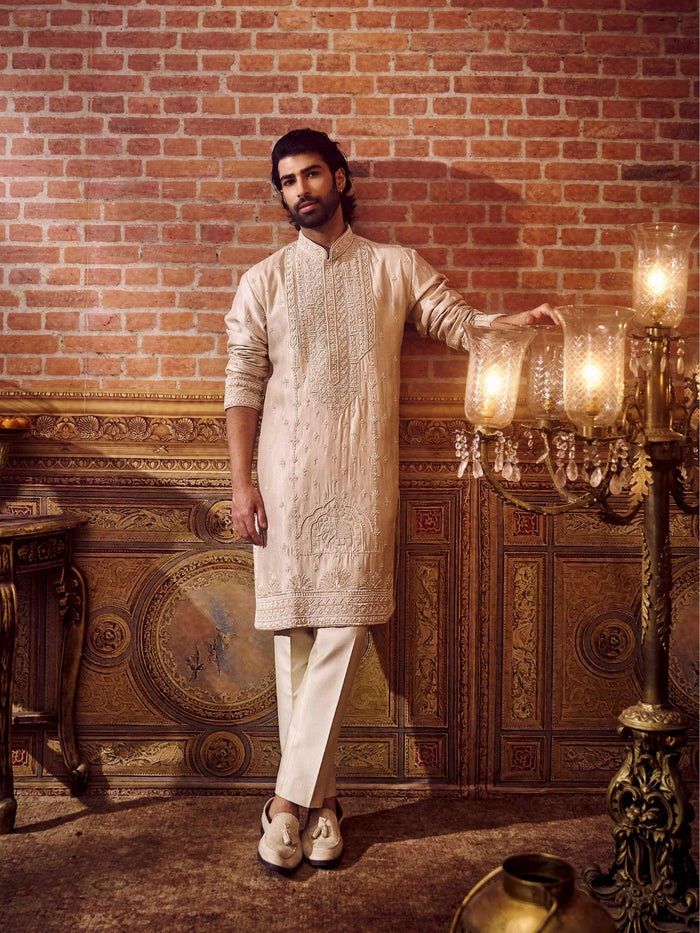 Elegant Fawn Tissue Silk Kurta Set - KORANM
