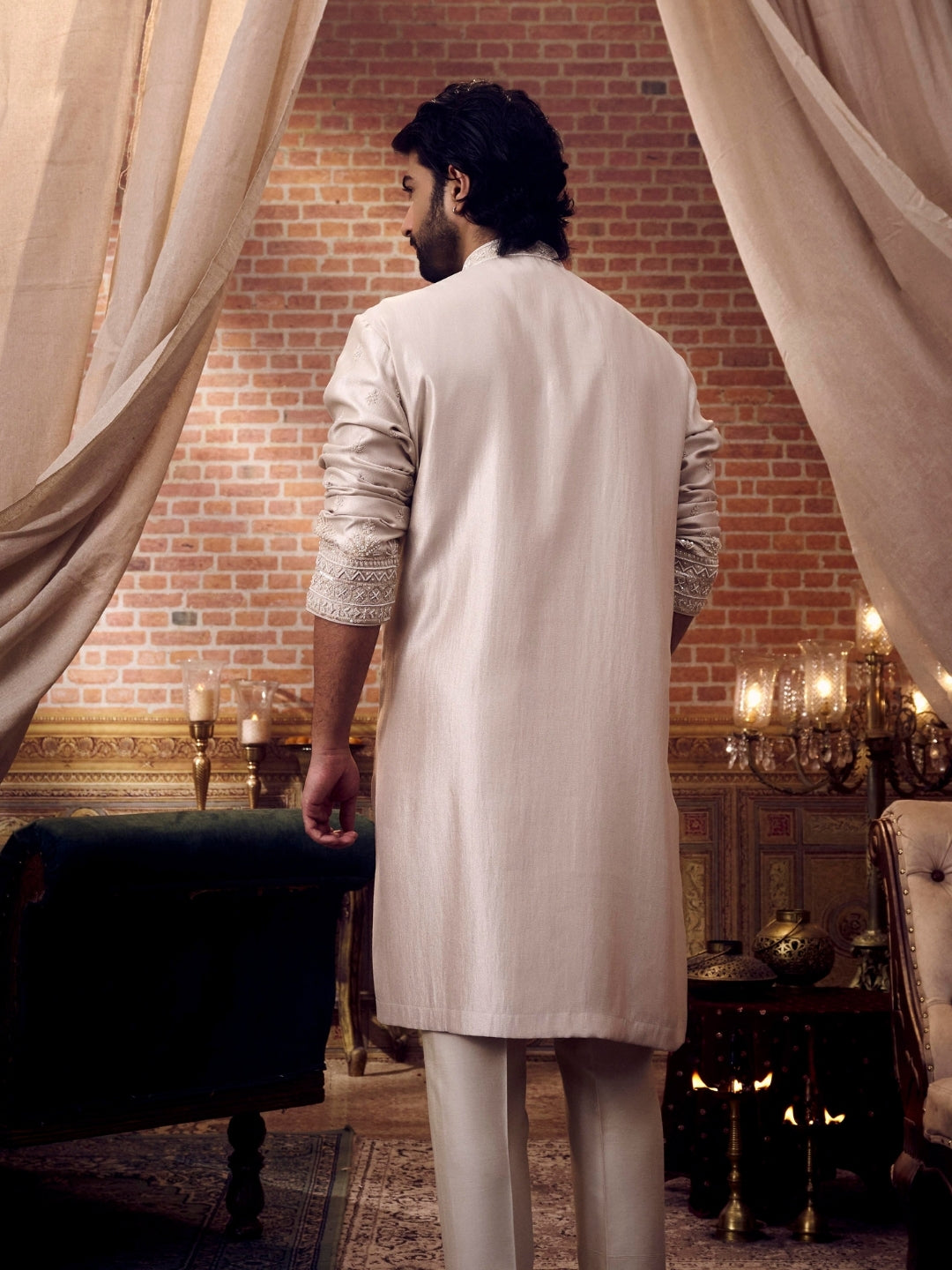 Elegant Fawn Tissue Silk Kurta Set - KORANM