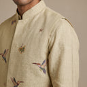 Natural Linen Bandi Shirt with Floral Design Embroidery - KORANM