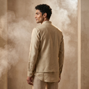 Natural Linen Bandi Shirt with Floral Design Embroidery - KORANM