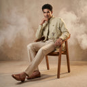 Natural Linen Bandi Shirt with Floral Design Embroidery - KORANM