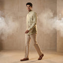 Natural Linen Bandi Shirt with Floral Design Embroidery - KORANM