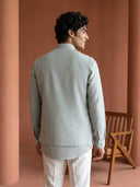 Pista Green Linen Animal & Landscape Embroidered Bandi Shirt