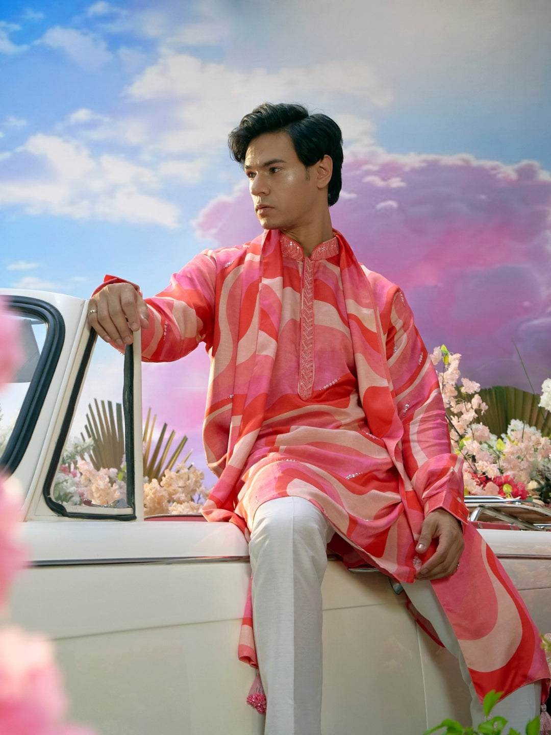 Multi-Color Linen Satin Embroidered & Printed Kurta Set with Dupatta – Carnival Collection - KORANM