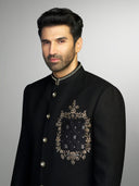 Black Embroidered Matka Silk Sherwani Set – Aditya Roy Kapur Collection
