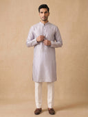 Lilac Silk Kurta Set with Cream Aligarhi for Men – Classic Ethnic Wear - KORANM