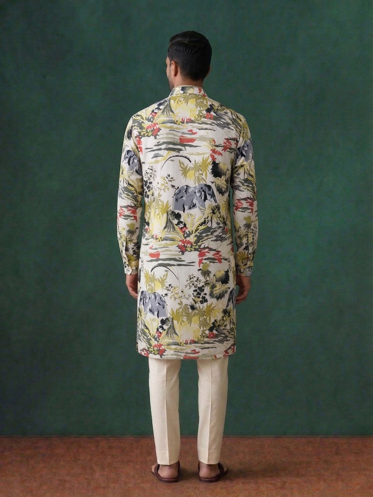Cream Silk Kurta Set with Aligarhi for Men – Floral Embroidered Ethnic Wear - KORANM
